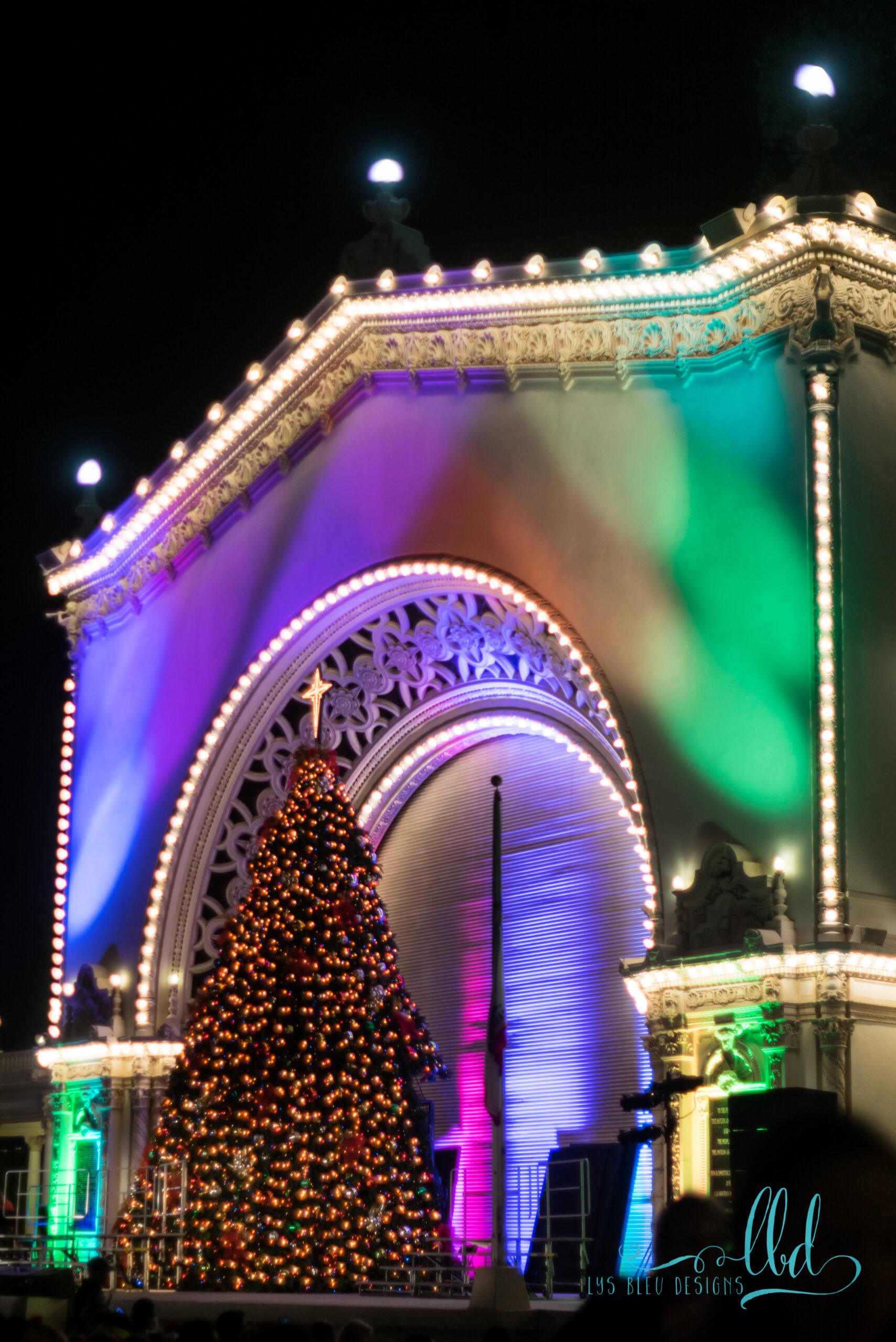 balboa park, san diego, december nights, spreckels organ pavillion, night, lights, christmas, urban photography